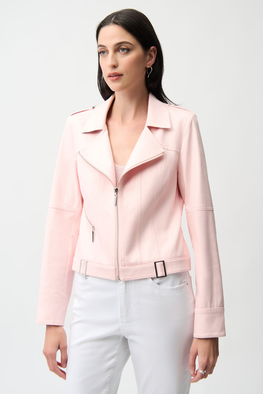 Joseph Ribkoff Pink Fitted Jacket with Decorative Buckles Style 261910
