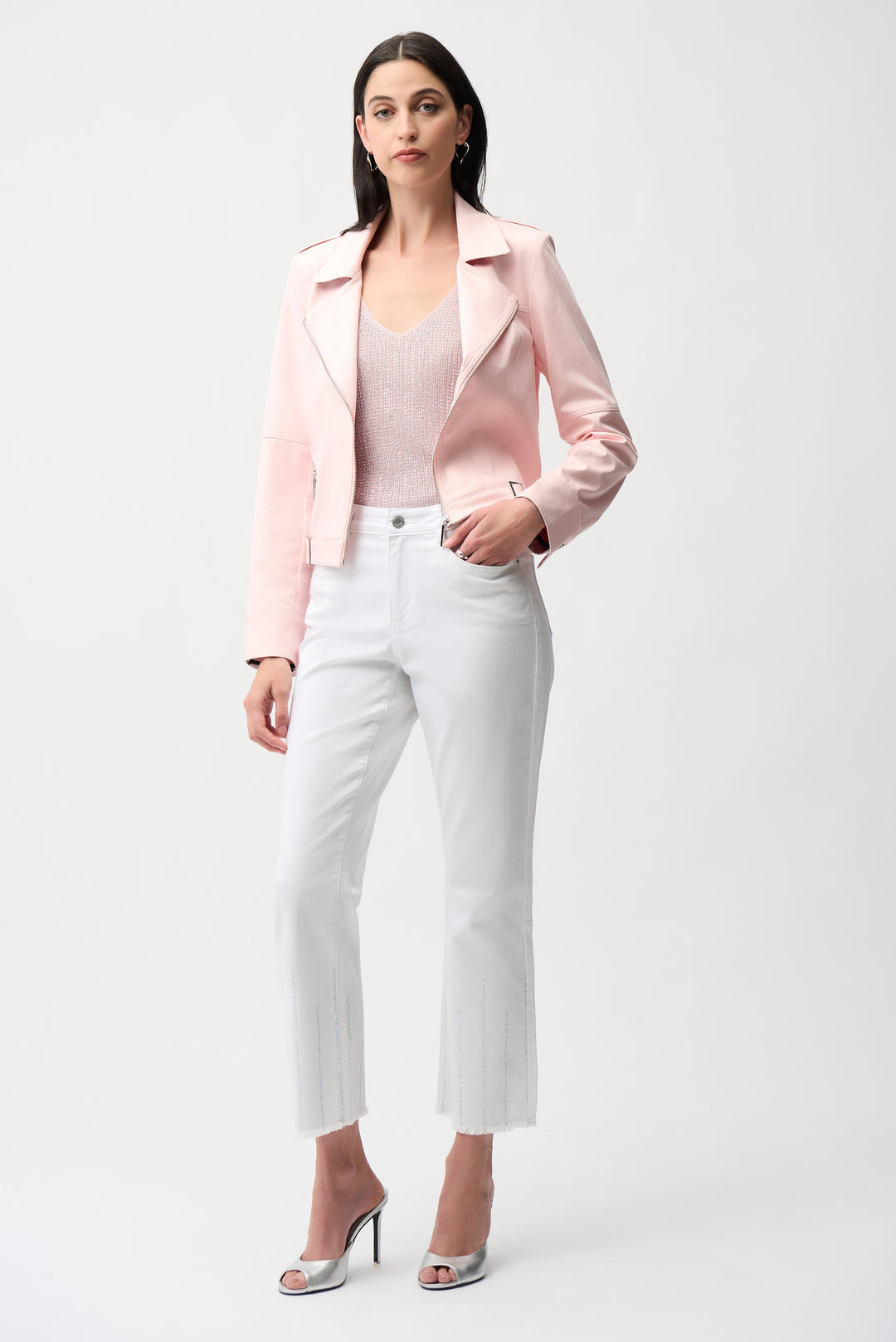 Joseph Ribkoff Pink Fitted Jacket with Decorative Buckles Style 261910