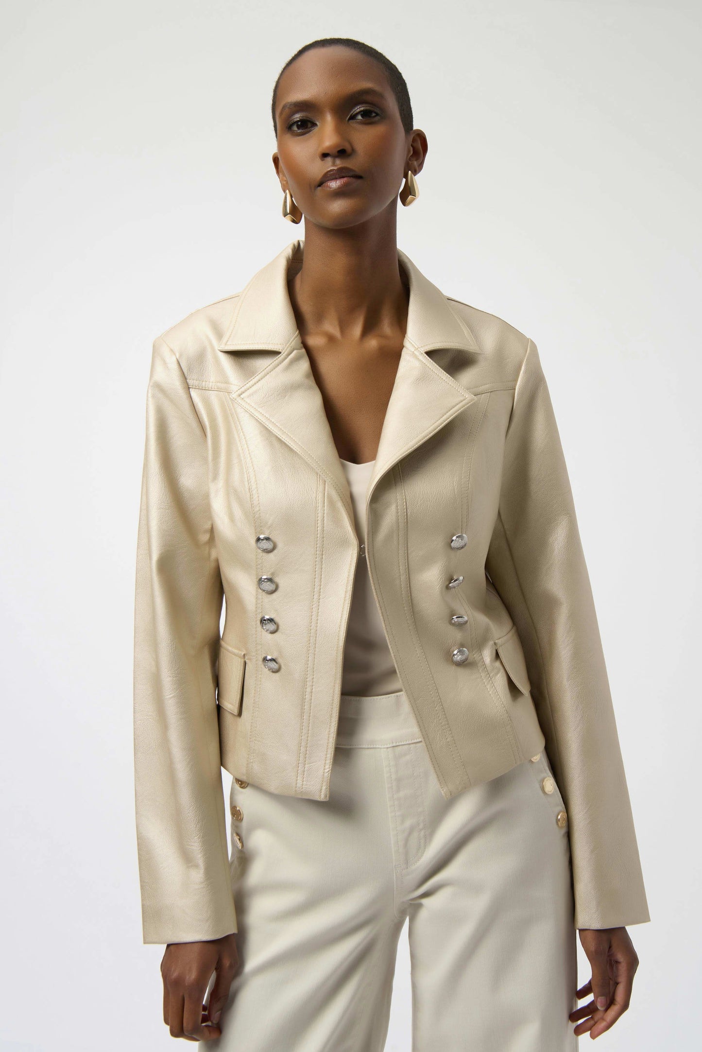 Leatherette Notched Collar Fitted Jacket
254925