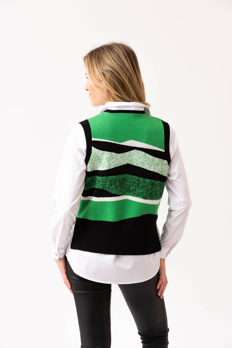 Marble Knit Sleeveless Sweater – Style 8107 (Navy/Green)