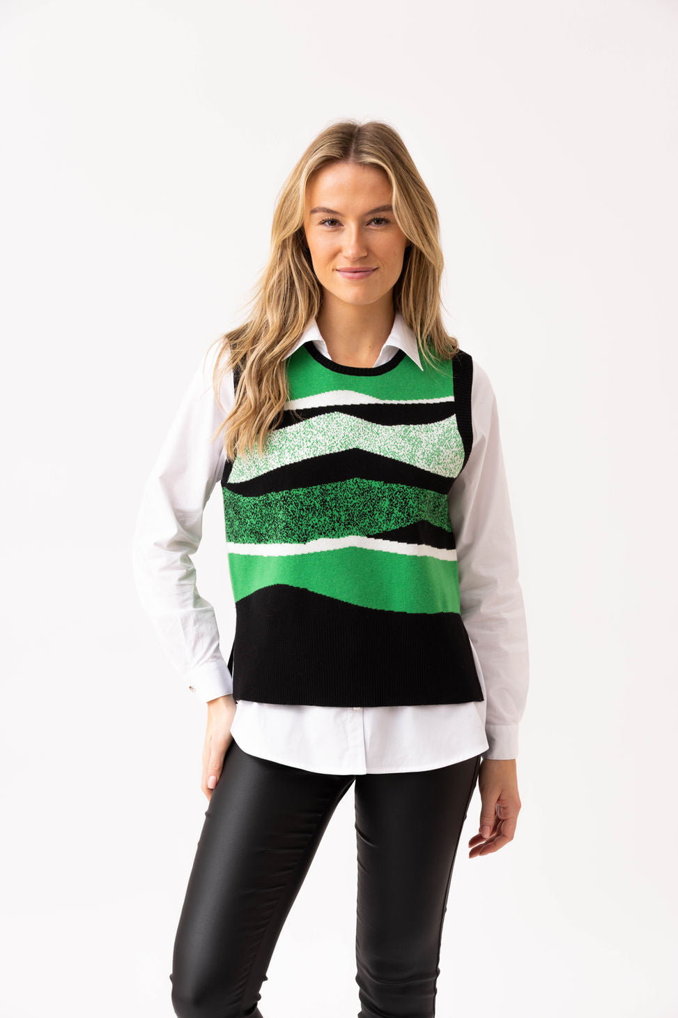 Marble Knit Sleeveless Sweater – Style 8107 (Navy/Green)