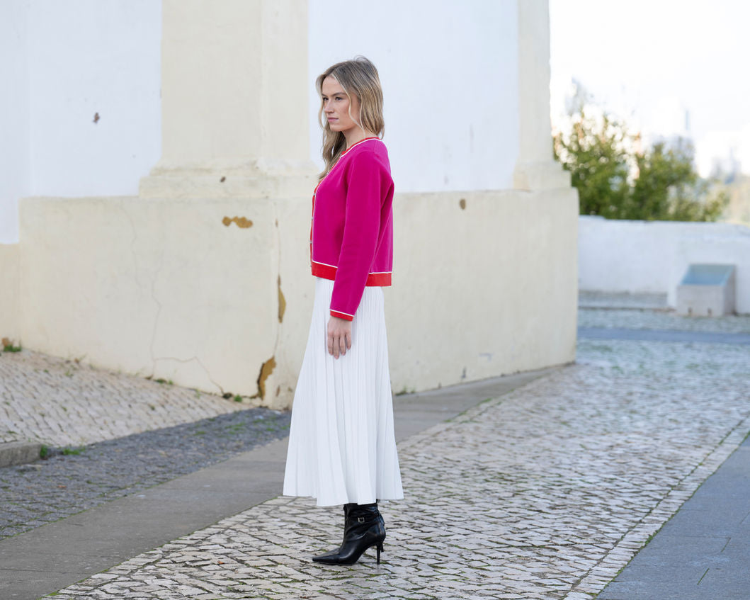 Marble Colour Block Cardigan – Style 8108 (Fuchsia/Red)