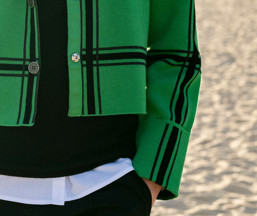 Marble Cropped Check Knit Jacket – Style 8111 (Green/Black)