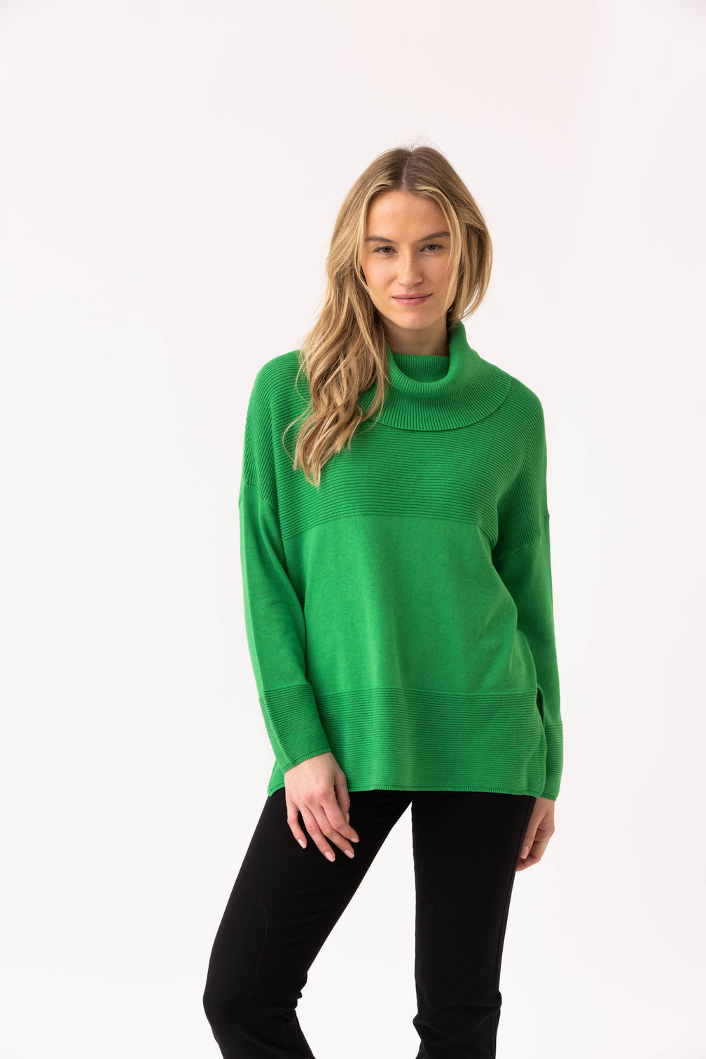 Marble Roll Neck Rib Detail Sweater – Style 8077 (Green