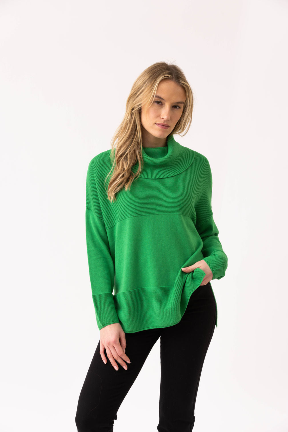 Marble Roll Neck Rib Detail Sweater – Style 8077 (Green