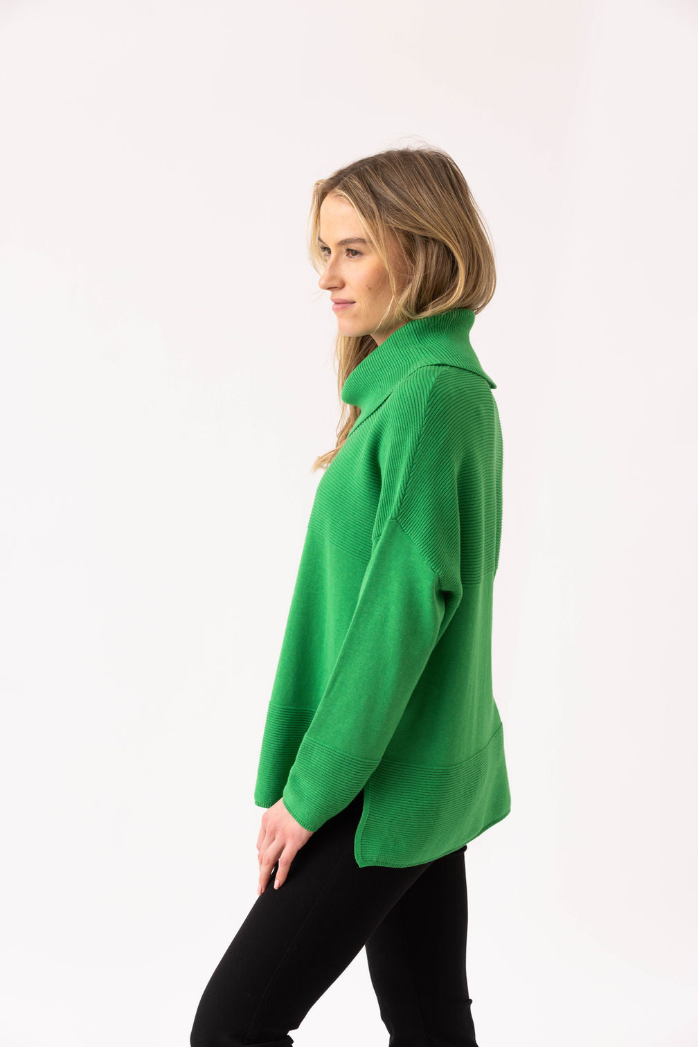 Marble Roll Neck Rib Detail Sweater – Style 8077 (Green