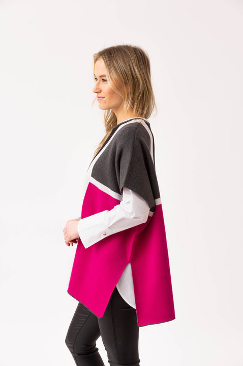 Marble Colour Block Poncho – Style 8112 (Fuchsia/Charcoal