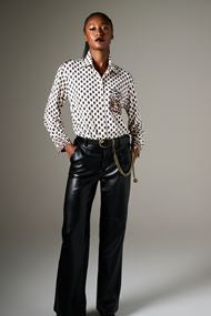 K Design Monochrome B328 polka   Dot Blouse with Leopard Detail