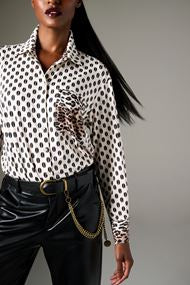 K Design Monochrome B328 polka   Dot Blouse with Leopard Detail