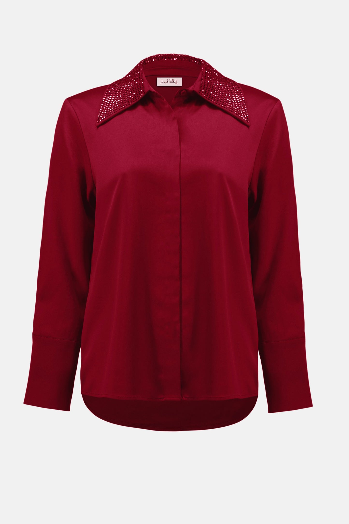Satin Button-Front Blouse with Embellished Collar
254926