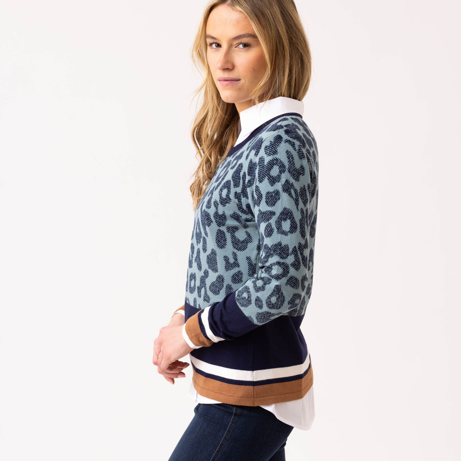 NAVY/BROWN/WHITE LEOPARD PRINT JUMPER marble 7997