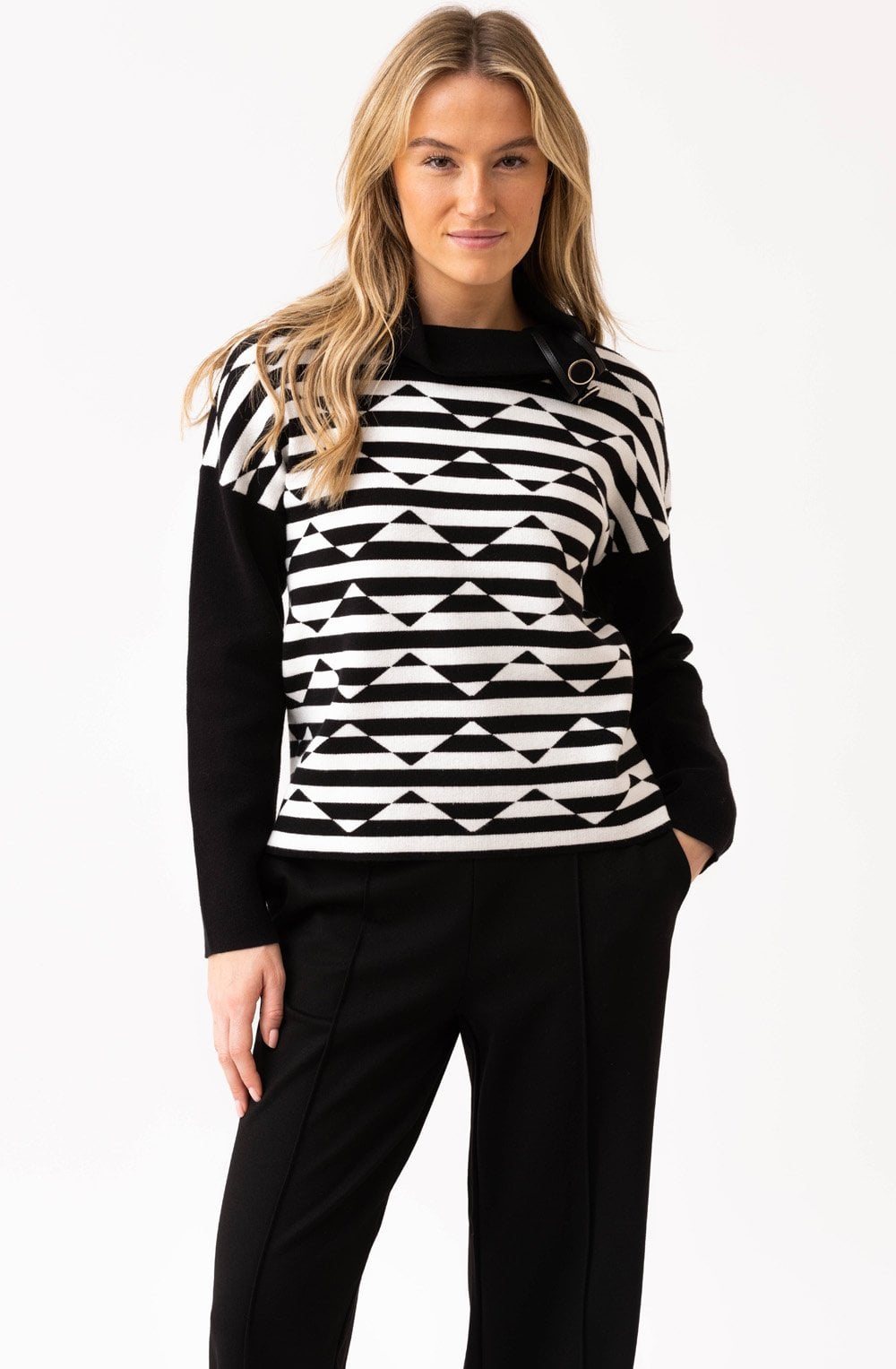 Marble Cowl Neck Jumper 8106 – Ivory/Black