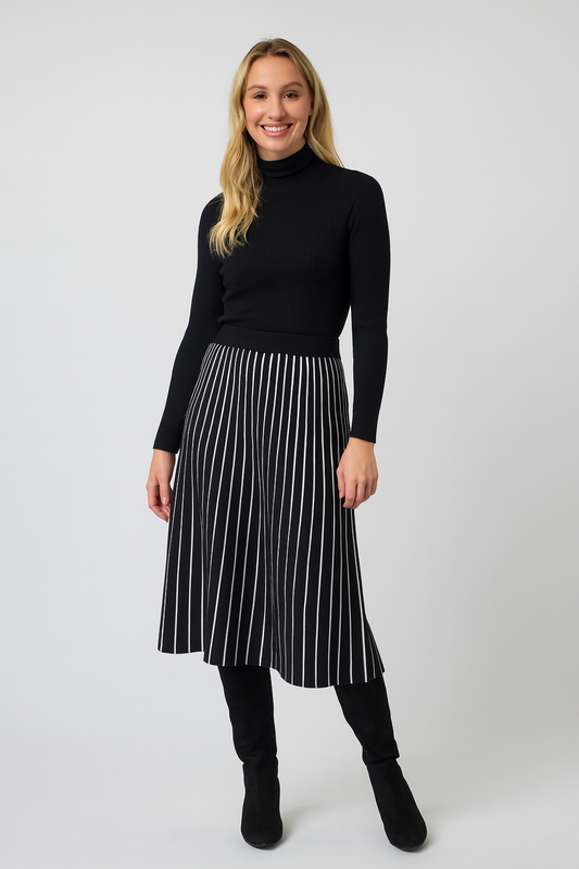 Marble 7532 Knit Skirt – Black & White Stripe