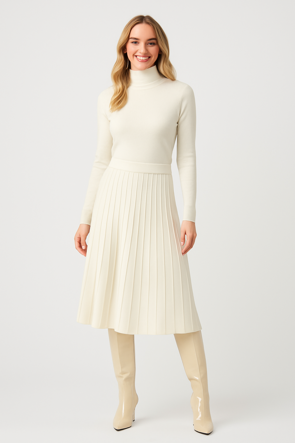 Marble 7123 Pleated A-Line Skirt – Ivory