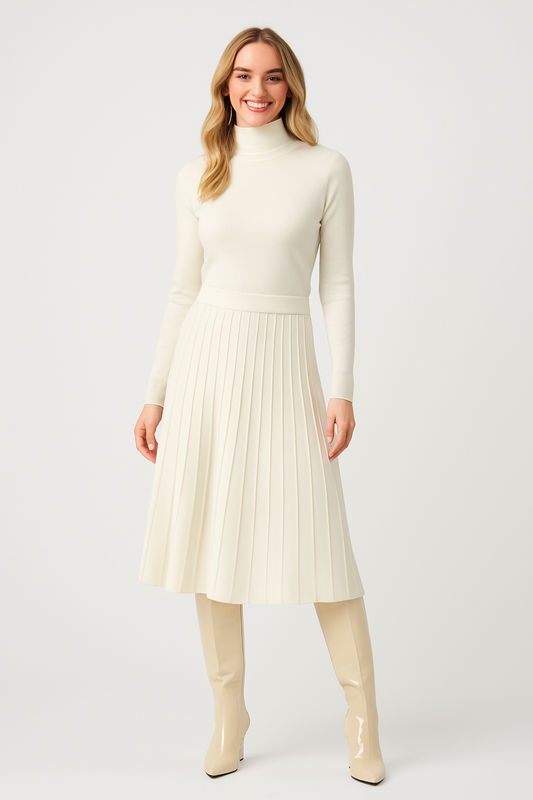 Marble 7123 Pleated A-Line Skirt – Ivory