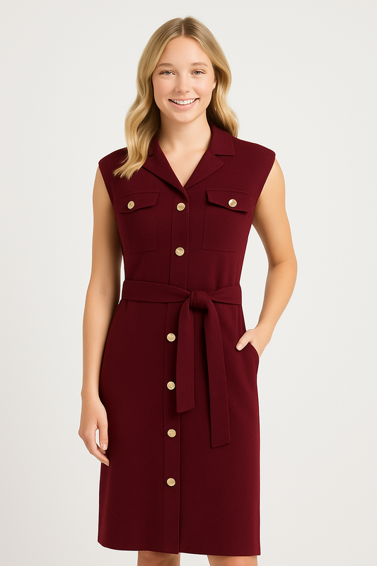 Burgundy Knit Shirt Dress