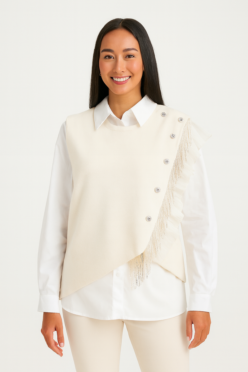 Cream Knit Jumper with Diamond Buttons