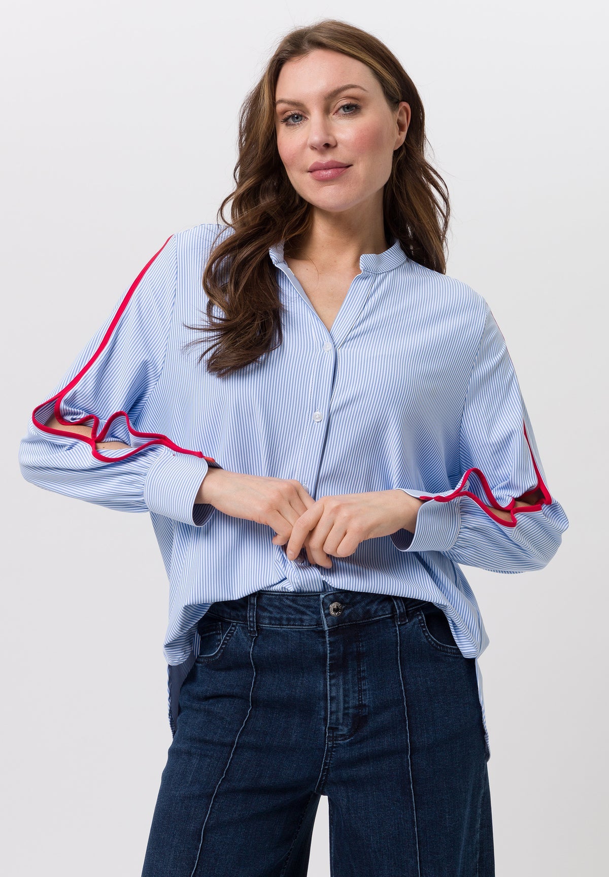 Tuzzi White and Light Blue Striped Shirt