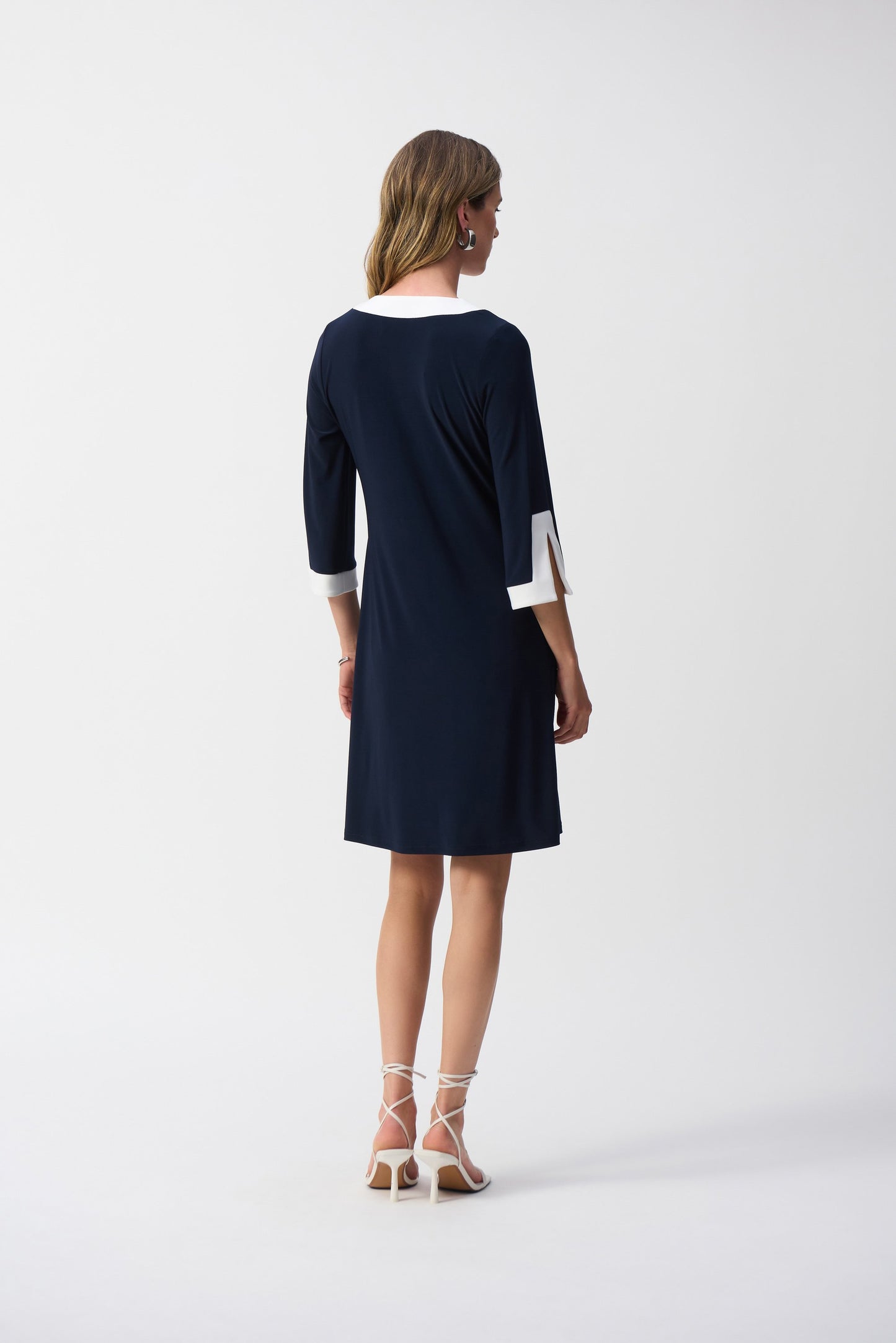 251046 silky knit navy colour block dress