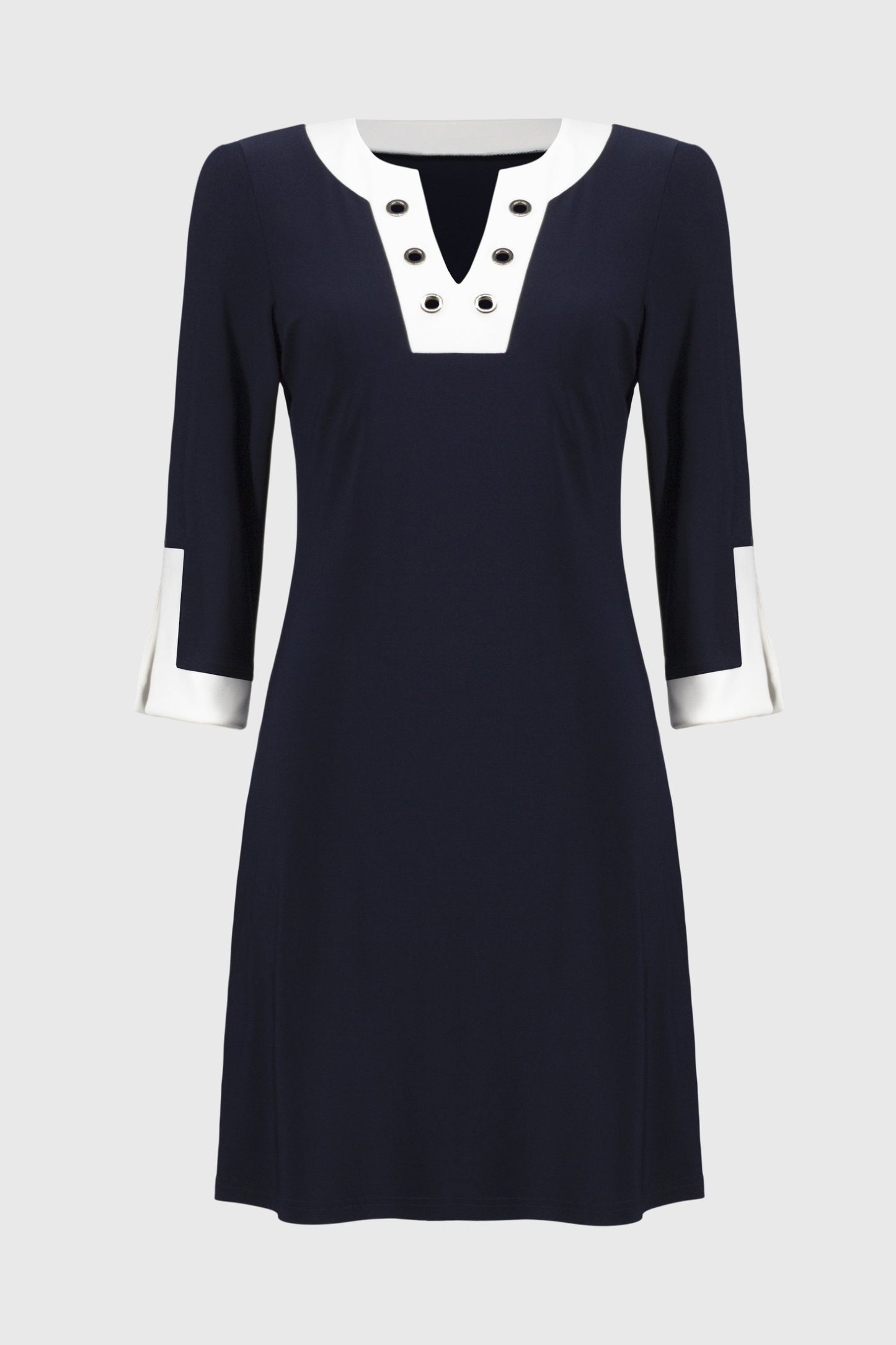 251046 silky knit navy colour block dress