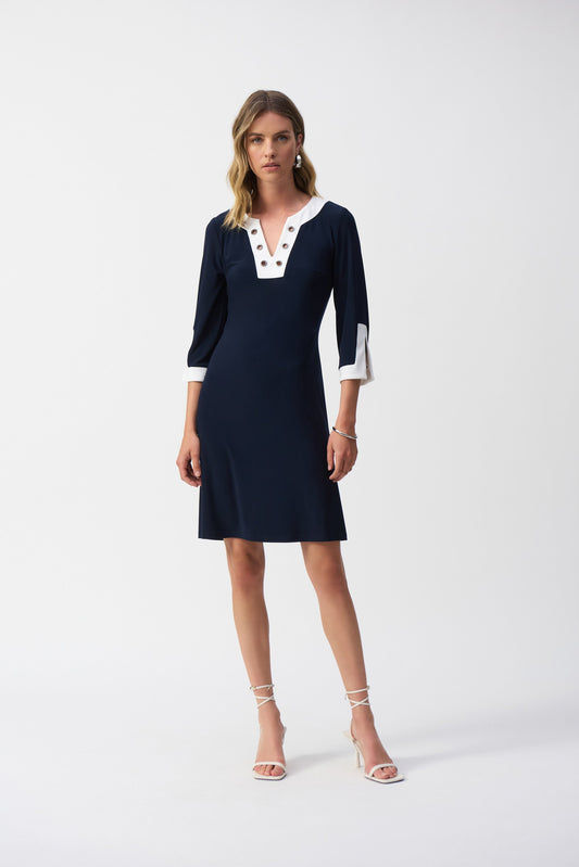 251046 silky knit navy colour block dress