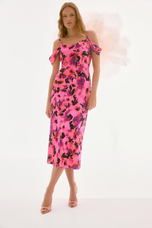 251737 signature satin floral sheath dress