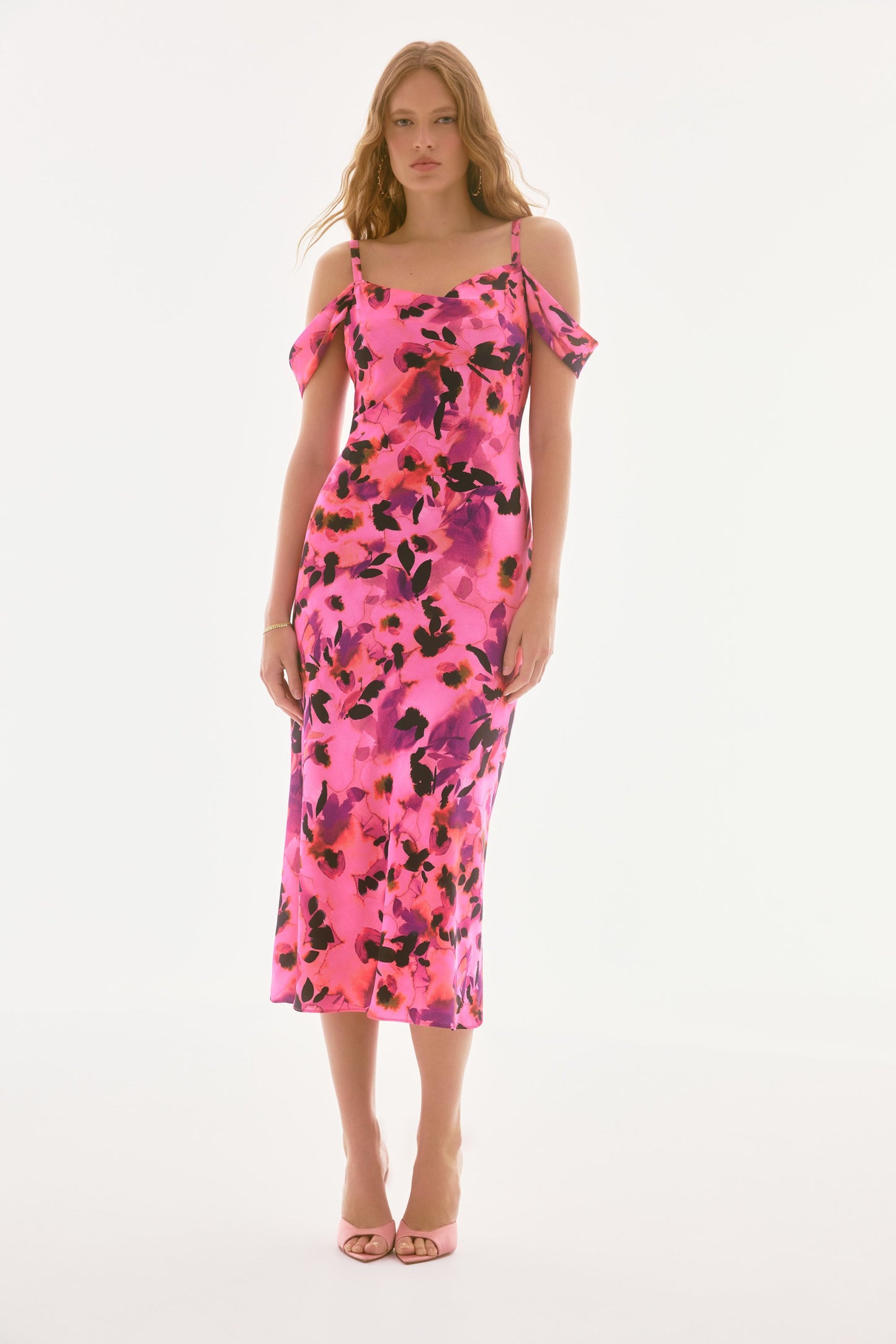 251737 signature satin floral sheath dress
