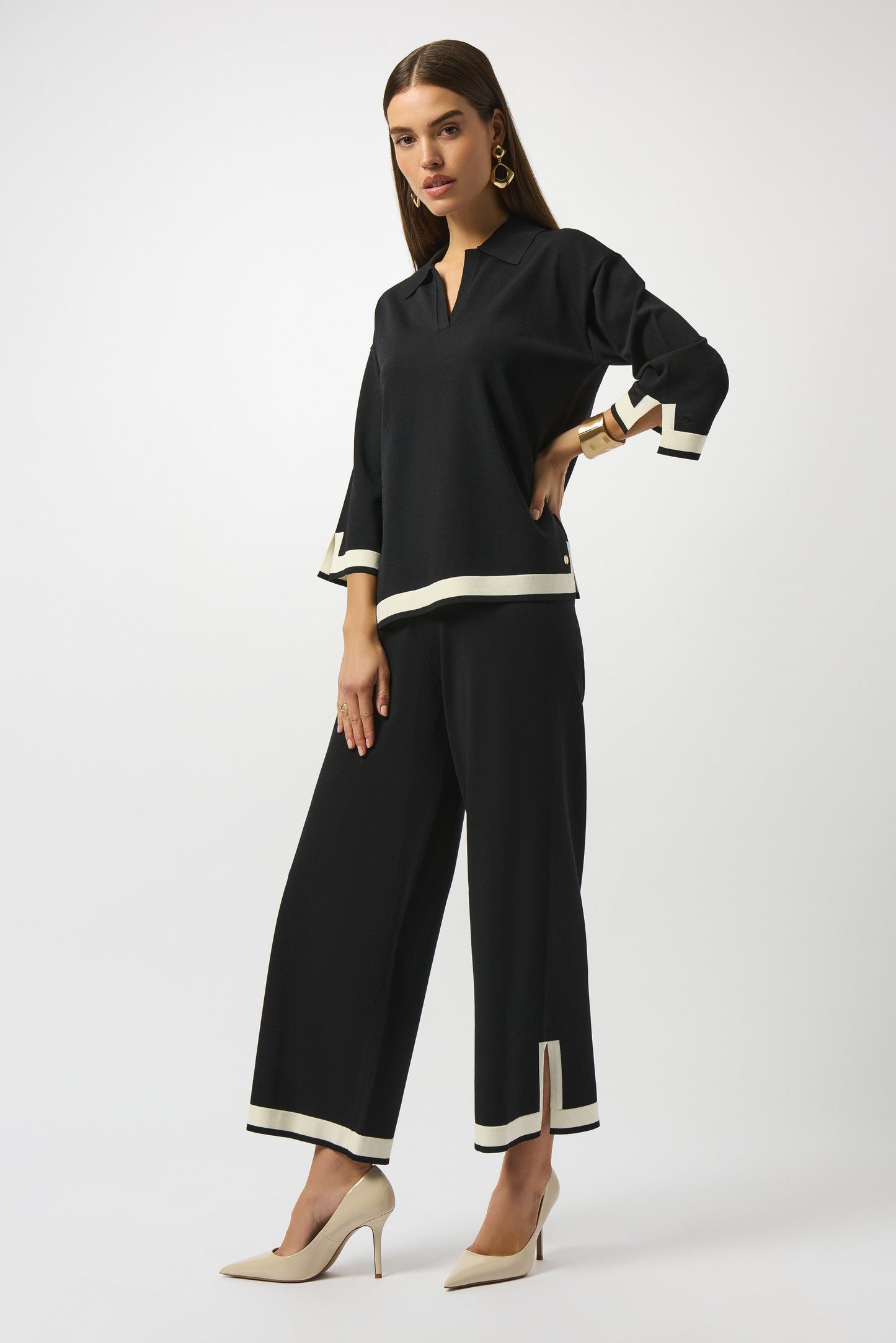 Sweater Knit Colour Block Culotte Pants
