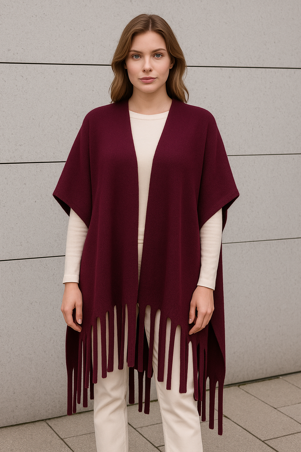 Noen Burgundy Knit Cape – One Size