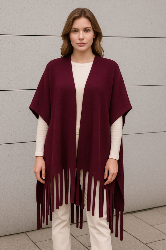 Noen Burgundy Knit Cape – One Size