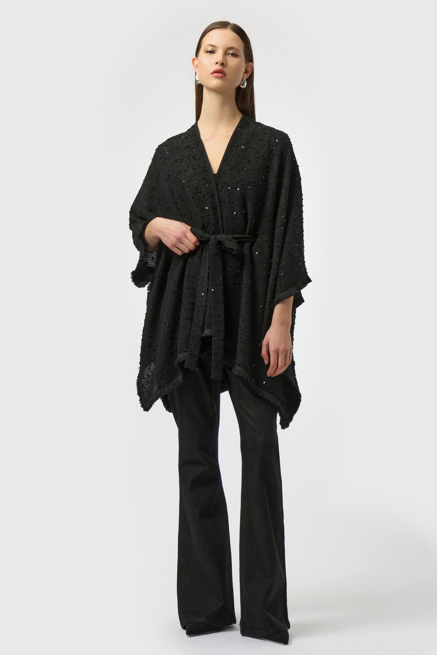 Sequined Bouclé Knit Belted Poncho
254009