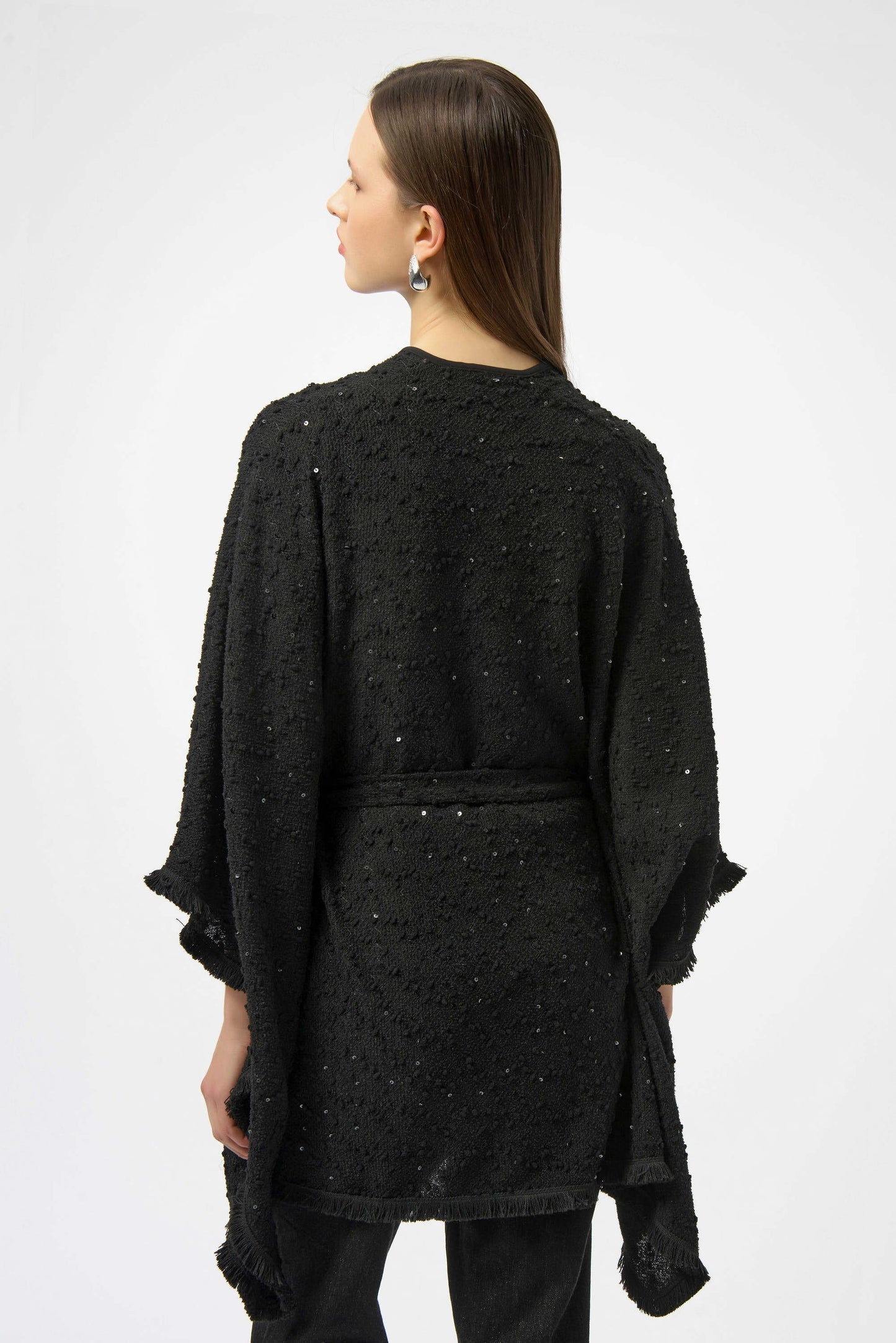 Sequined Bouclé Knit Belted Poncho
254009