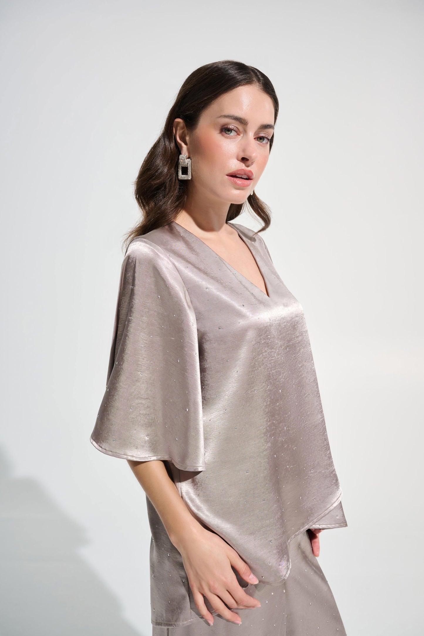 Signature | Satin joseph Ribkoff Rhinestone Boxy Tunic With Flutter Sleeves
262722
