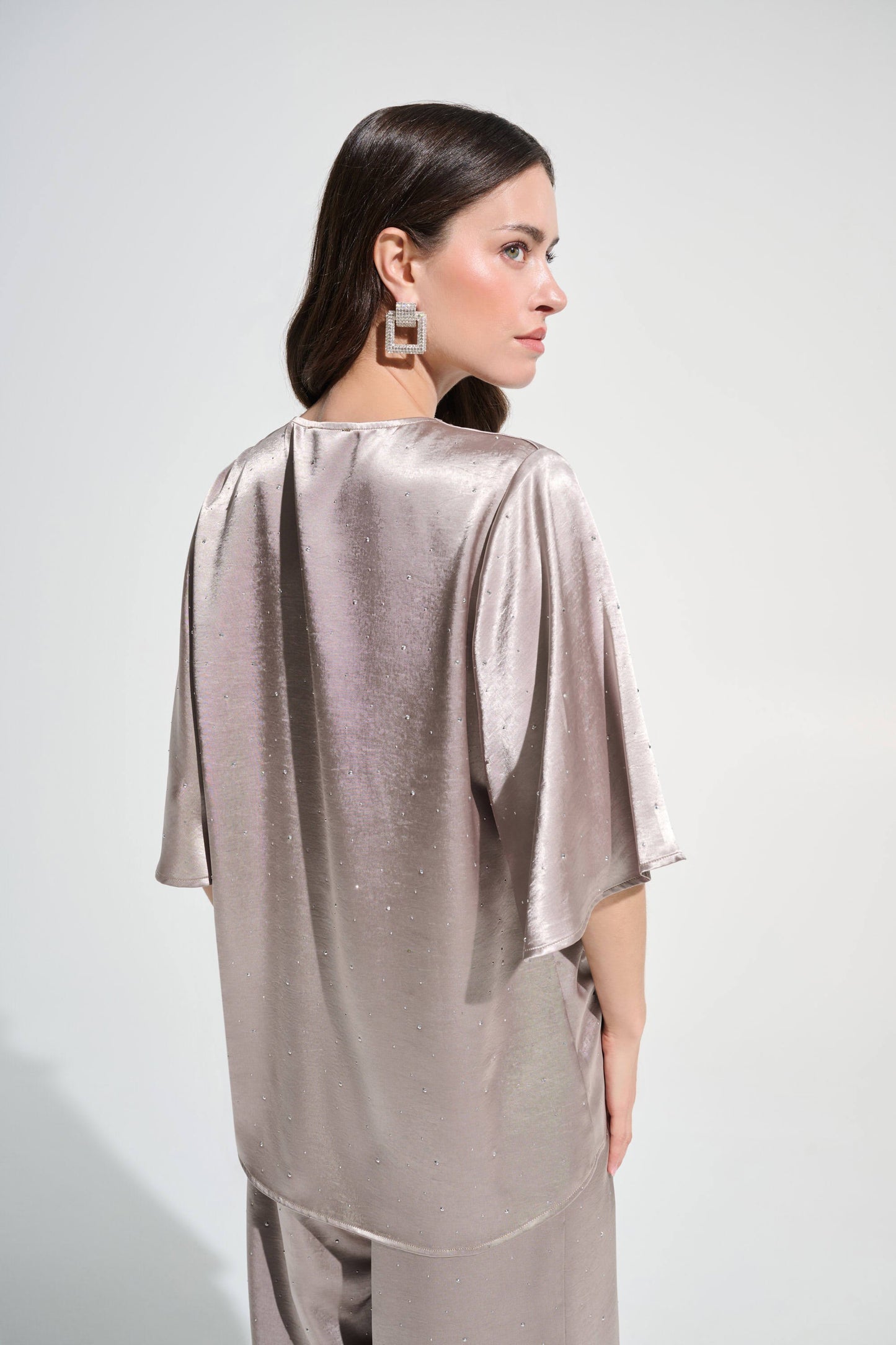 Signature | Satin joseph Ribkoff Rhinestone Boxy Tunic With Flutter Sleeves
262722