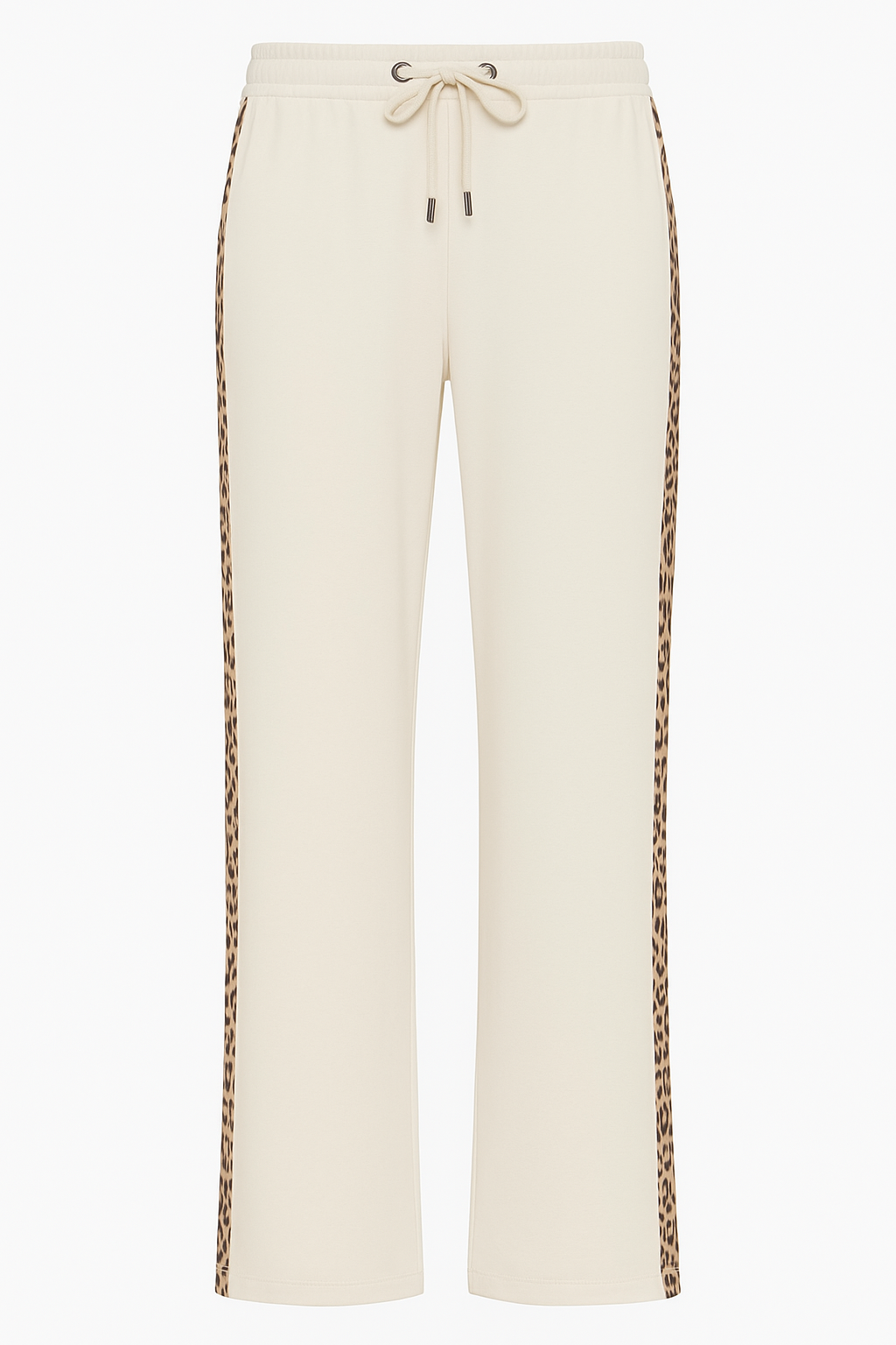 White/ivory Jogger-Style Trousers with Animal Print Trim