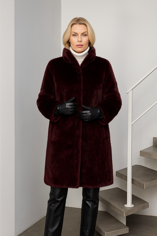 Micha Faux Fur Coat – Burgundy 0143236