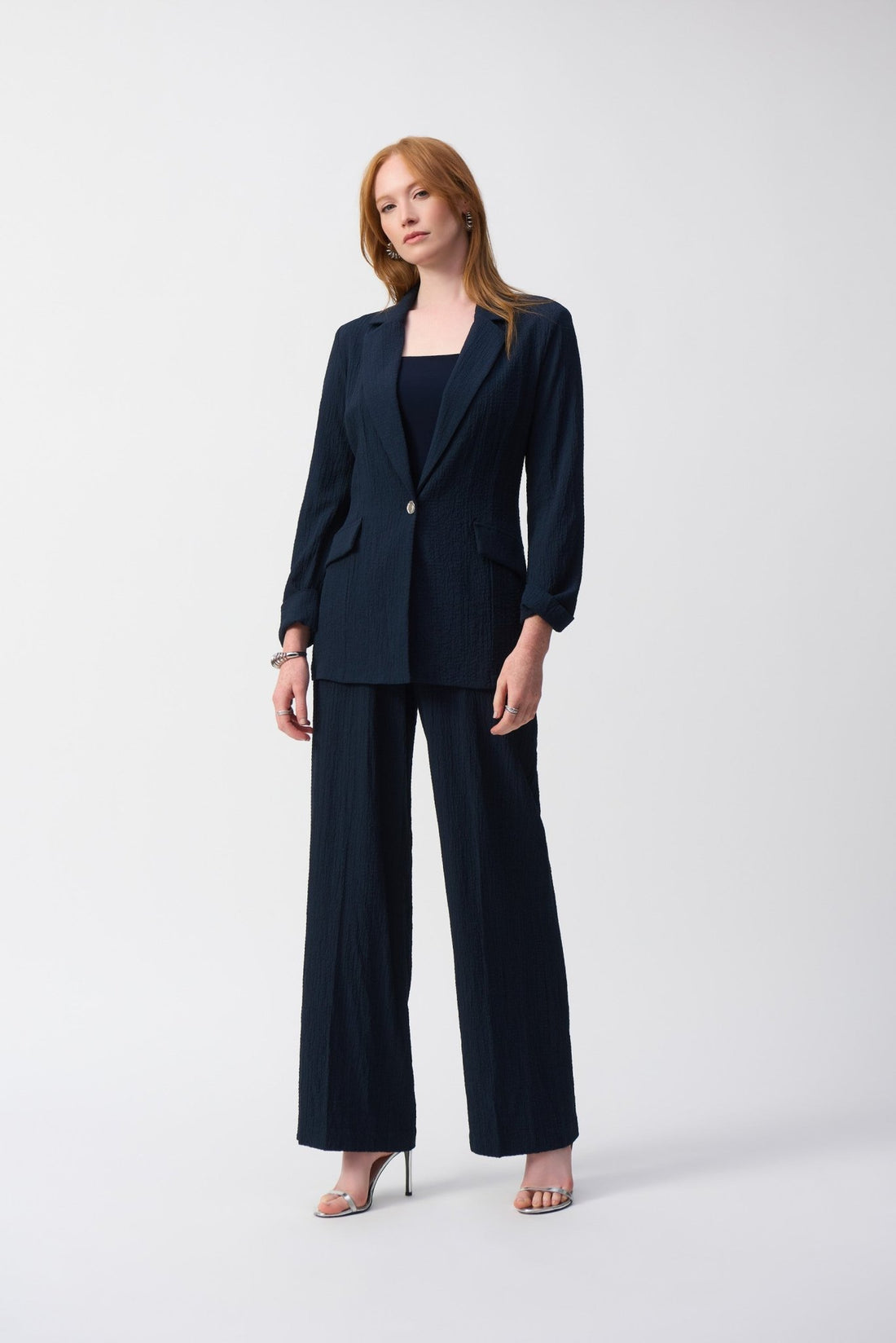 251082 JOSEPH RIBKOFF SEERSUCKER STRAIGHT BLAZER NAVY BLUE