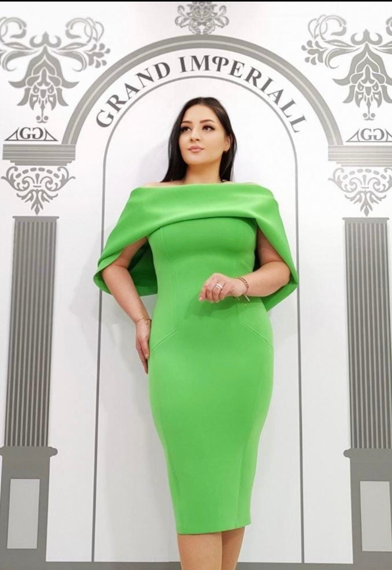 Poppy colour pop Bardot dress - emerald