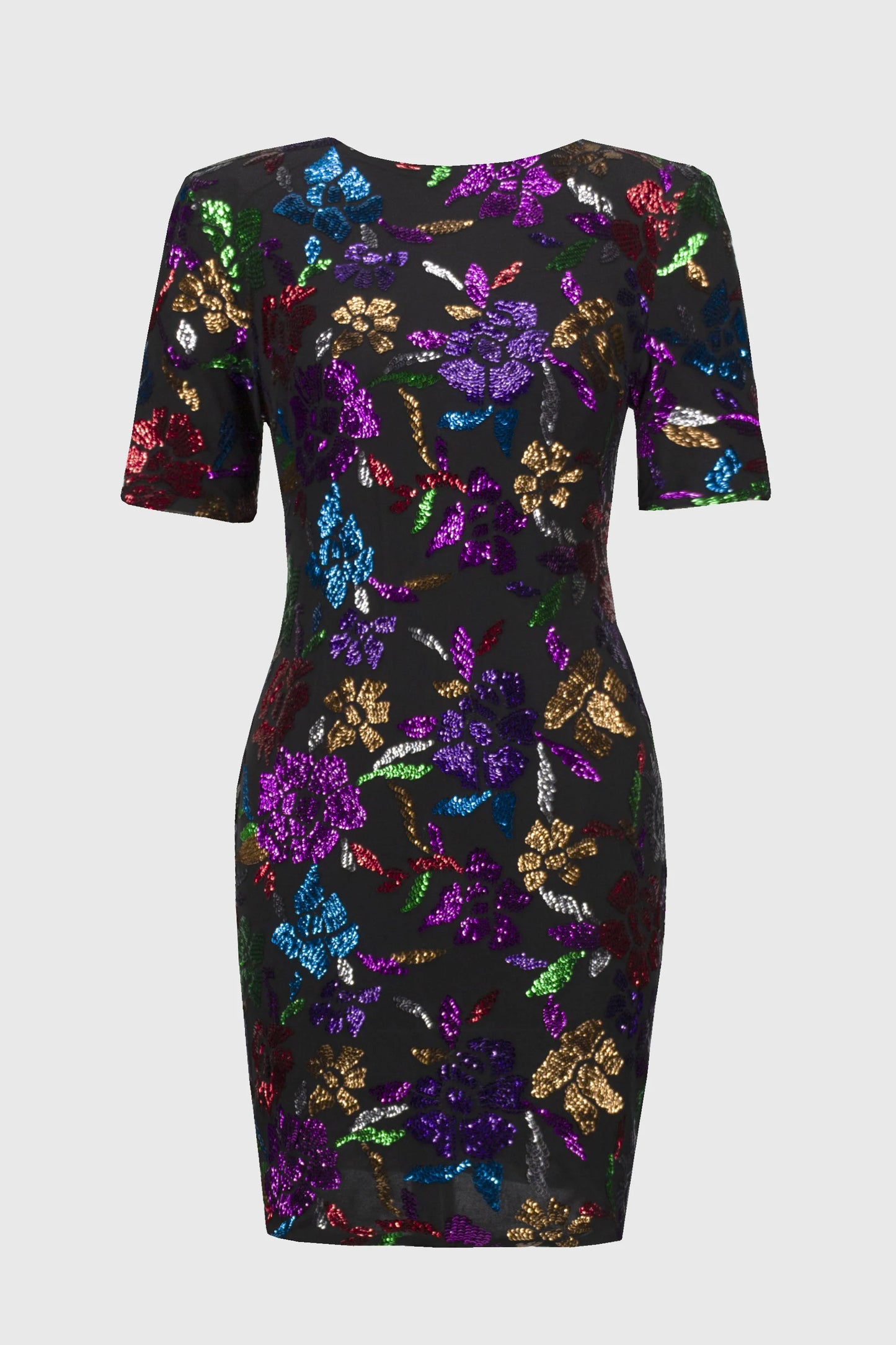 Sequined Mesh Floral Print Sheath Dress 244180