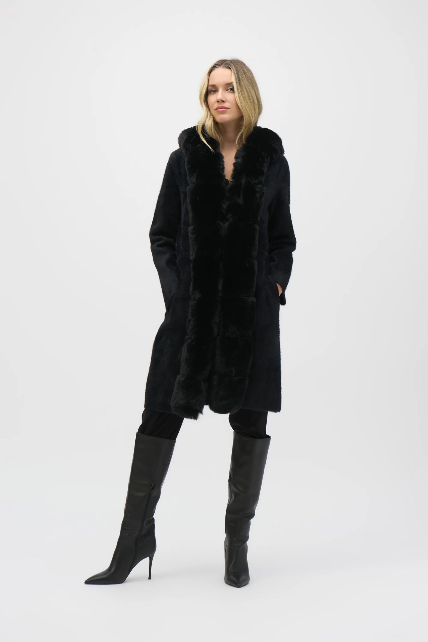 Sweater Knit and Faux Fur Hooded Coat 244929