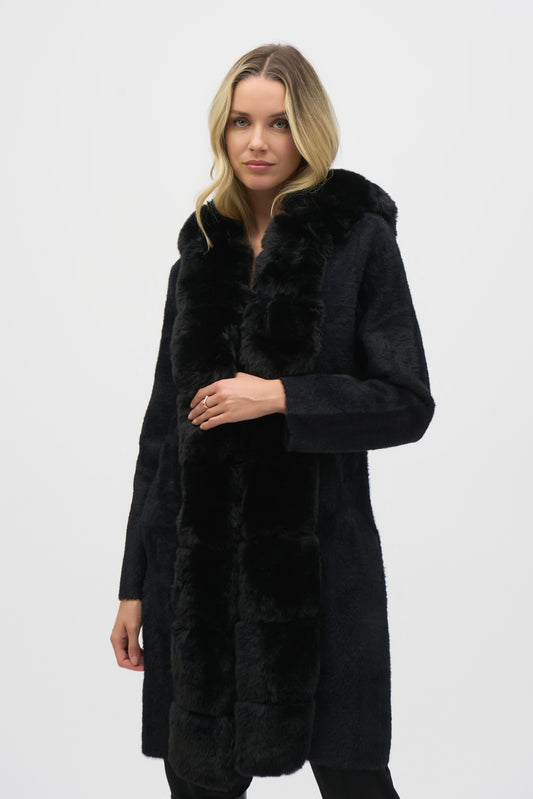 Sweater Knit and Faux Fur Hooded Coat 244929