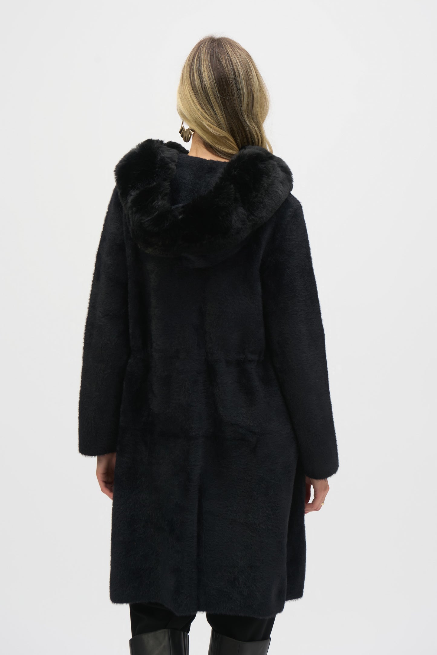 Sweater Knit and Faux Fur Hooded Coat 244929
