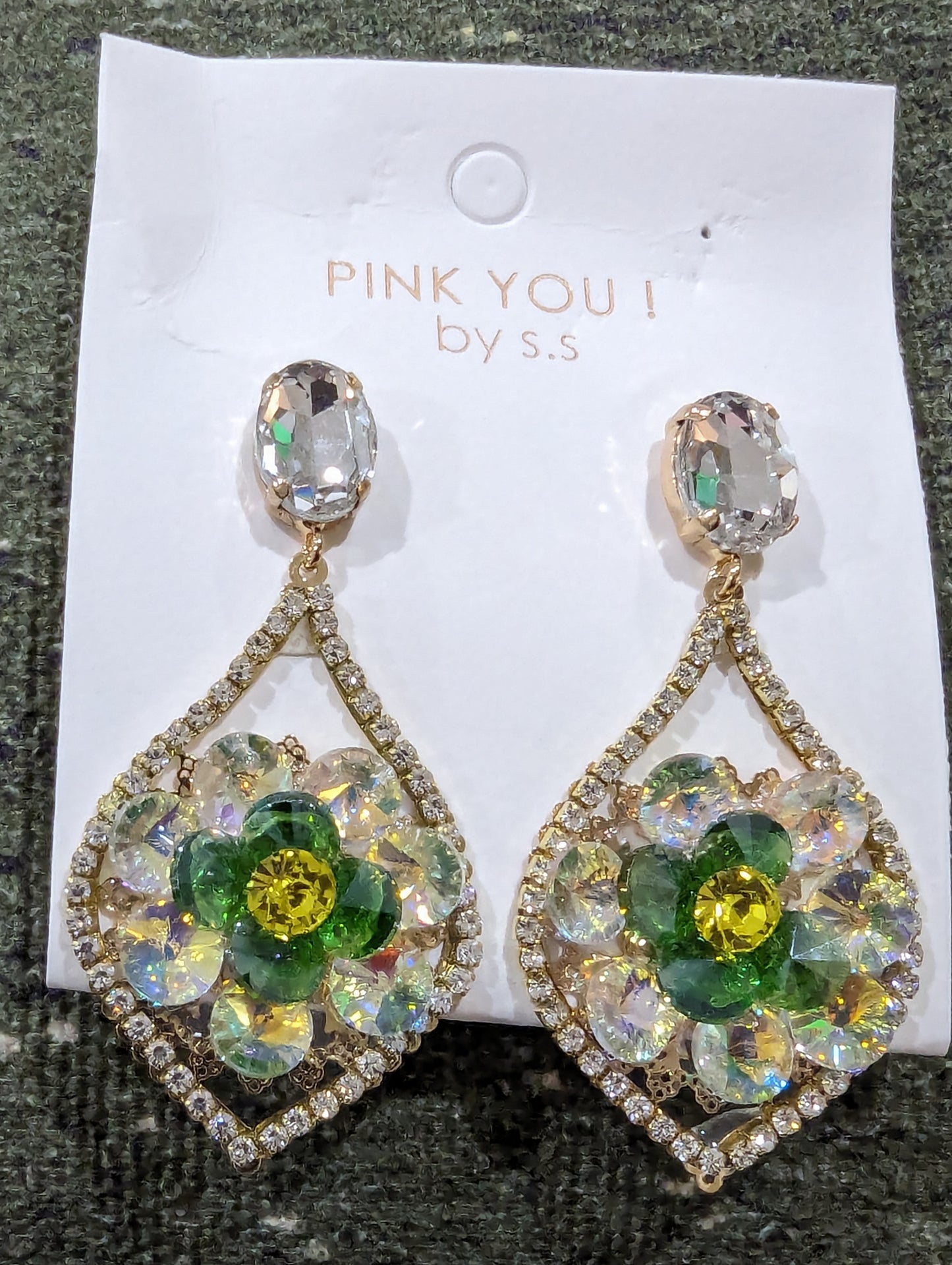 Large lime/green gold earrings