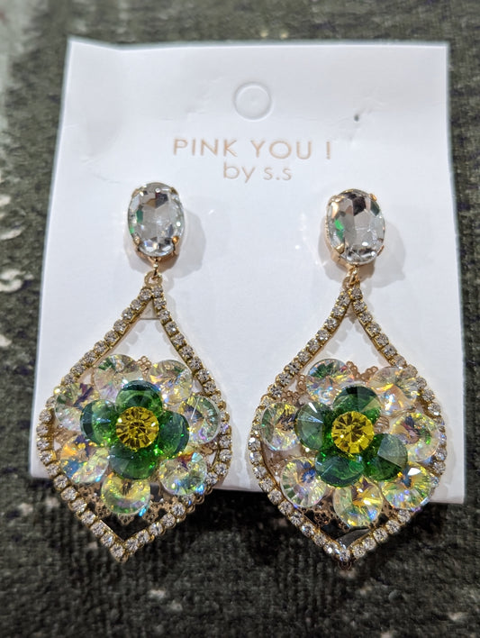 Large lime/green gold earrings