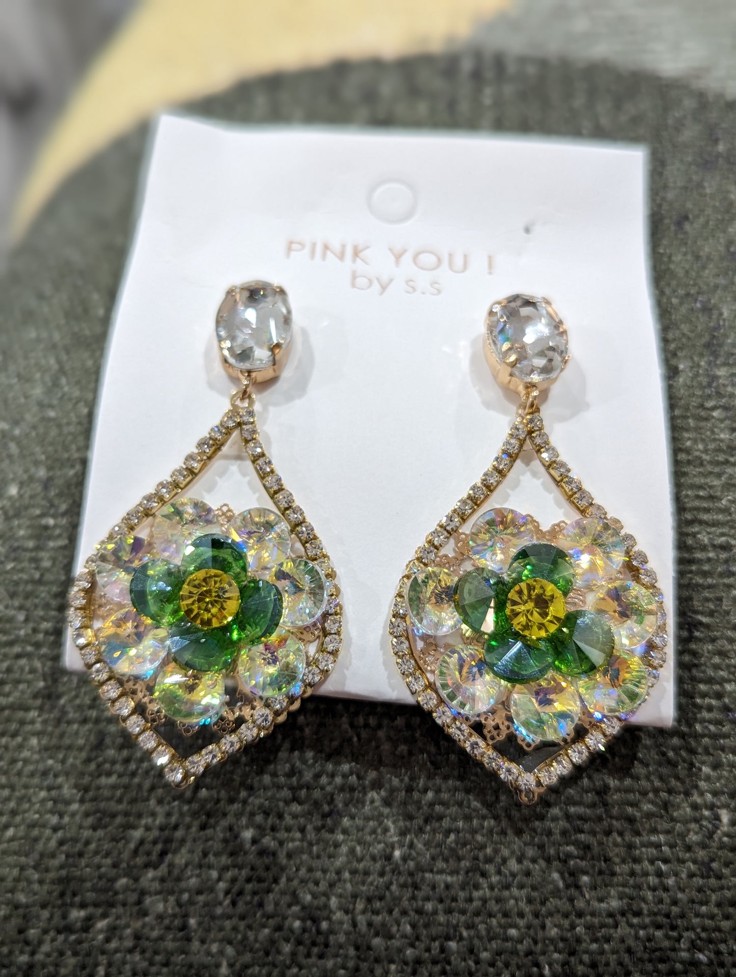 Large lime/green gold earrings