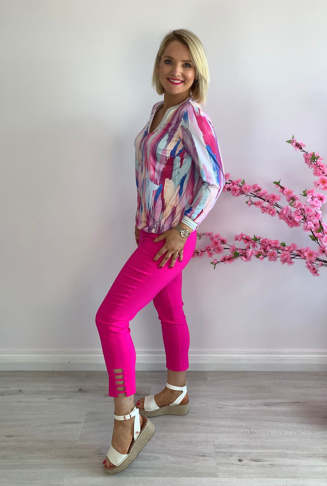 Robell pink lattice trousers