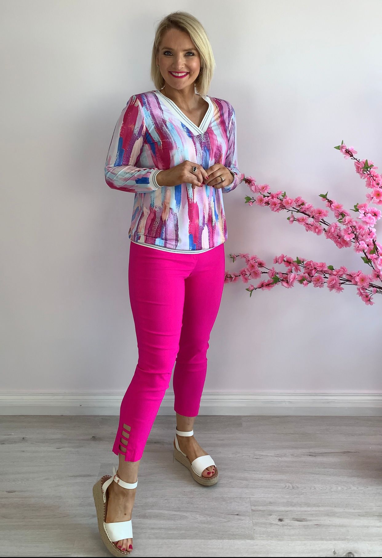 Robell pink lattice trousers