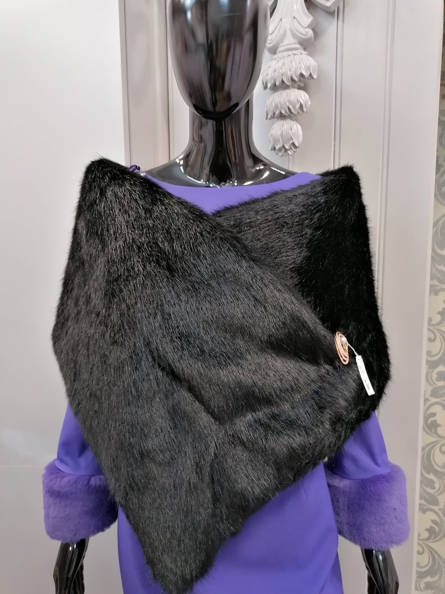 black faux fur wrap