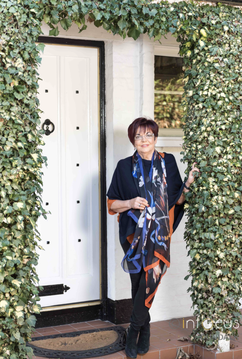 Susan mc cann  black multi silk scarf