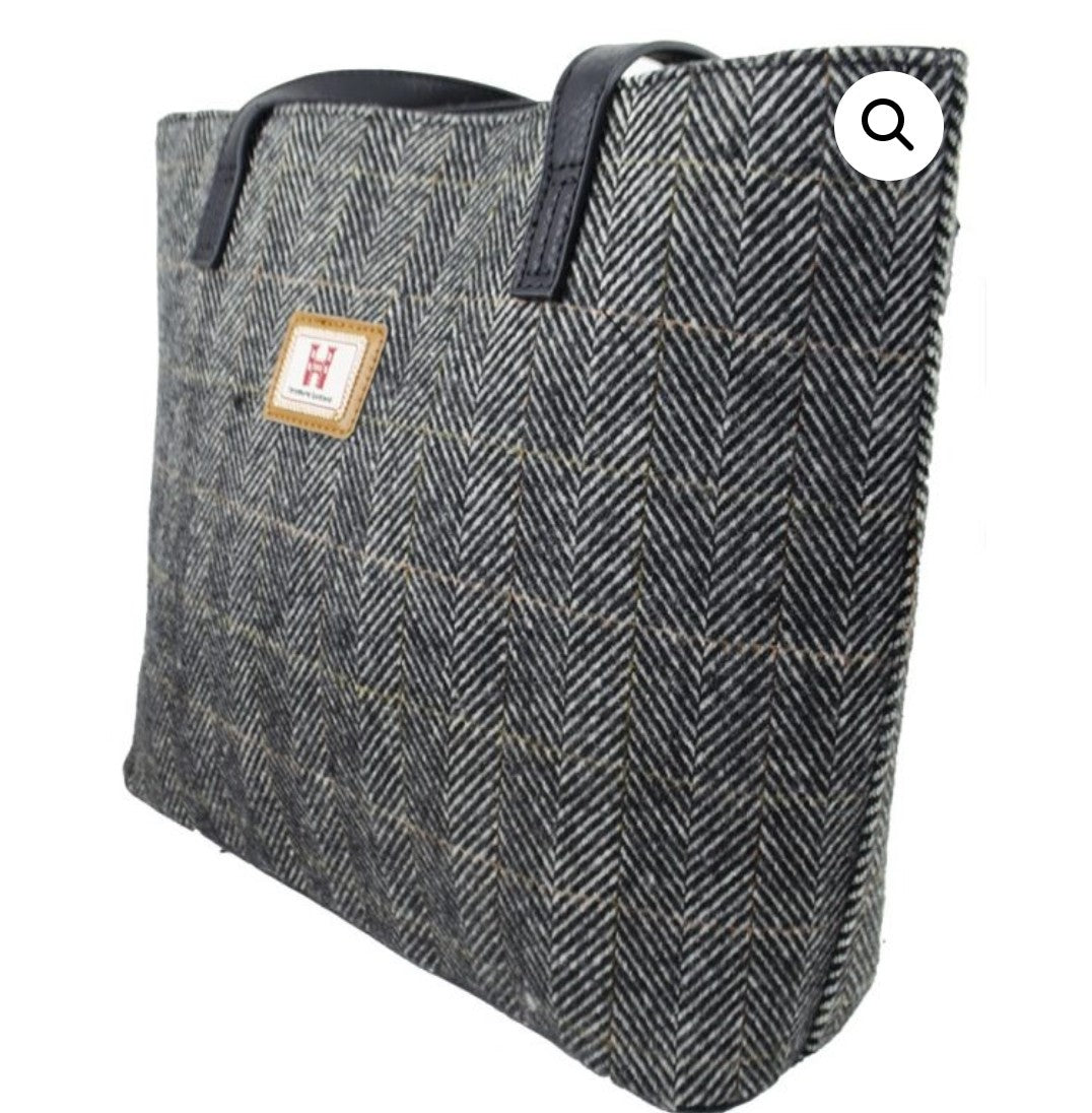 large herringbone dark grey bag
